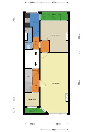 Floorplan - Mathenesserweg 49B02, 3027 HE Rotterdam